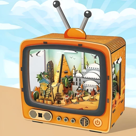 بازل الأهرامات المصرية ثلاثي الأبعاد بتصميم تلفاز كلاسيكي مع إضاءة ليد مجموعة تركيب 89 قطعة خشبية للأعمار 12+ ديكور تاريخي - كي تويز - Image 10