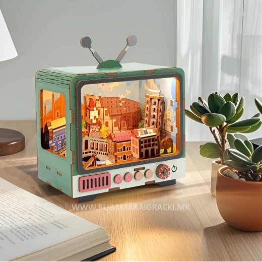 بازل رحلة إلى البندقية ثلاثي الأبعاد بتصميم تلفاز كلاسيكي مع إضاءة ليد مجموعة تركيب 118 قطعة خشبية للأعمار 12+ ديكور أوروبي - كي تويز - Image 5