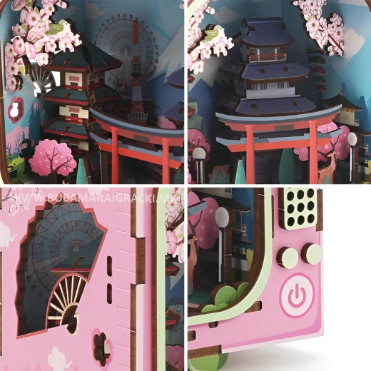 Mount Fuji 3D Puzzle Retro TV Design DIY Kit with LED Light 129 Wooden Pieces for Ages 12+ Creative Japanese Decoration - K Toys - Image 2