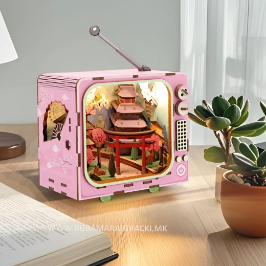 Mount Fuji 3D Puzzle Retro TV Design DIY Kit with LED Light 129 Wooden Pieces for Ages 12+ Creative Japanese Decoration - K Toys - Image 5