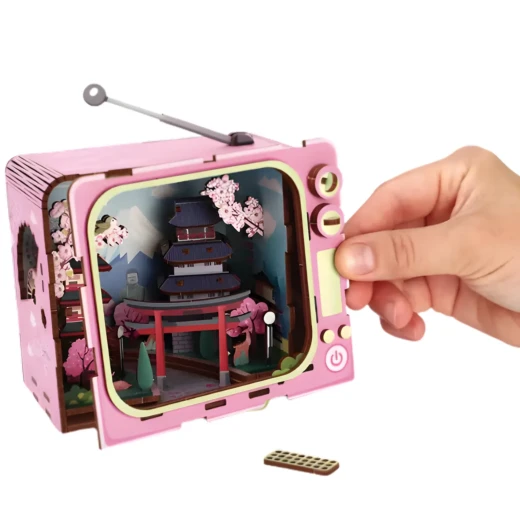 Mount Fuji 3D Puzzle Retro TV Design DIY Kit with LED Light 129 Wooden Pieces for Ages 12+ Creative Japanese Decoration - K Toys - Image 8