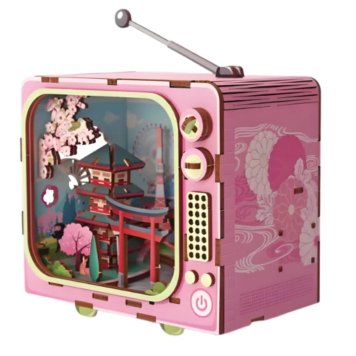Mount Fuji 3D Puzzle Retro TV Design DIY Kit with LED Light 129 Wooden Pieces for Ages 12+ Creative Japanese Decoration - K Toys - Image 9