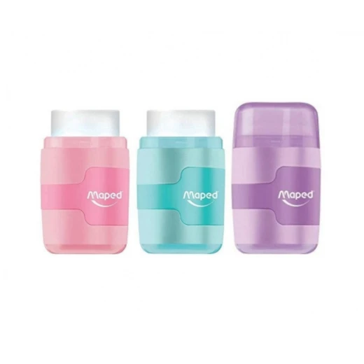 Maped | Sharpener & Eraser 2 Holes Pastel | 3 Colors Maped | Sharpener & Eraser 2 Holes Pastel | 3 Colors