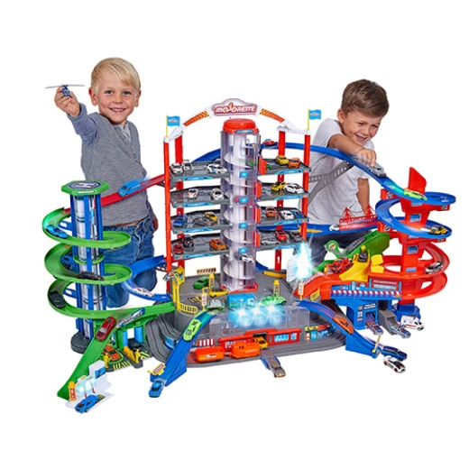 Majorette, Super City Garage Mega City Playset 7 Levels Motorized Elevators Car Wash Gas Station Helicopter Pad 6 Metal Cars Train with Wagon and 35 Parking Spaces - MAJORETTE - Image 10