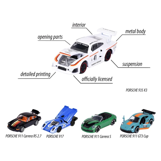 Majorette, Porsche Motorsport Cars Giftpack 5 Die-Cast Vehicles 1:64 Scale with Rolling Wheels and Opening Parts 917 911 Carrera RS 935 K3 GT3 Cup 992 - MAJORETTE - Image 5