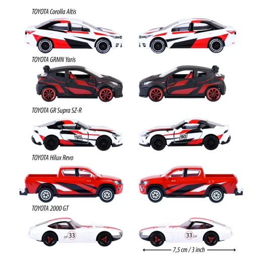 Majorette, Toyota Racing 5-Piece Gift Set 2000 GT Hilux Revo GR Supra SZ-R Corolla Altis GRMN Yaris Die-Cast Cars Red White Black - MAJORETTE - Image 4