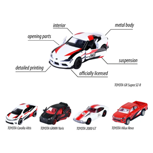 Majorette, Toyota Racing 5-Piece Gift Set 2000 GT Hilux Revo GR Supra SZ-R Corolla Altis GRMN Yaris Die-Cast Cars Red White Black - MAJORETTE - Image 6