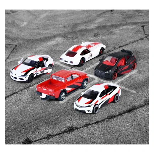 Majorette, Toyota Racing 5-Piece Gift Set 2000 GT Hilux Revo GR Supra SZ-R Corolla Altis GRMN Yaris Die-Cast Cars Red White Black - MAJORETTE - Image 7