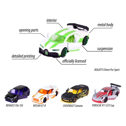 Majorette, Limited Edition 10 Diecast Cars Gift Pack 5pcs 7.5cm Renault Clio Porsche 911 GT3 Cup Nissan GT-R Bugatti Chiron Pur Sport Chevrolet Camaro 3+ - MAJORETTE - Image 5