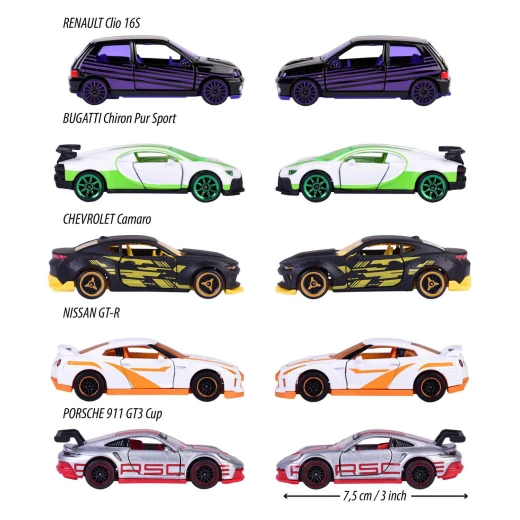 Majorette, Limited Edition 10 Diecast Cars Gift Pack 5pcs 7.5cm Renault Clio Porsche 911 GT3 Cup Nissan GT-R Bugatti Chiron Pur Sport Chevrolet Camaro 3+ - MAJORETTE - Image 6
