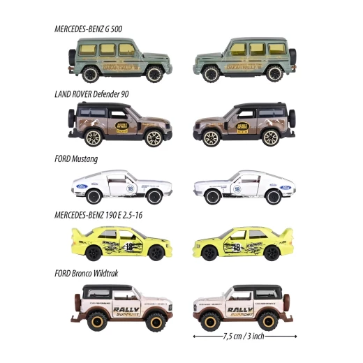 Majorette, Castheads Gift Pack 1:64 Diecast Metal Cars 5 Vehicles Mercedes-Benz G500 Land Rover Defender 90 Ford Mustang 190E Bronco Opening Doors Suspension 7.5cm Kids 3+ - MAJORETTE - Image 4