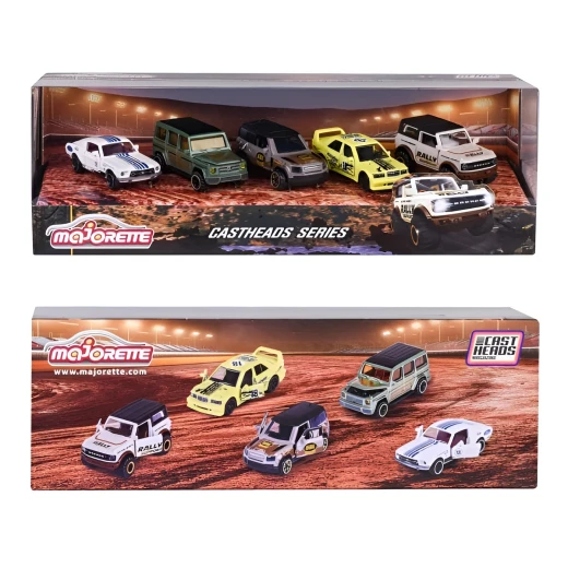 Majorette, Castheads Gift Pack 1:64 Diecast Metal Cars 5 Vehicles Mercedes-Benz G500 Land Rover Defender 90 Ford Mustang 190E Bronco Opening Doors Suspension 7.5cm Kids 3+ - MAJORETTE - Image 5