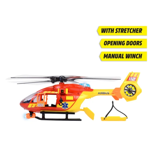 Dickie, Airbus H145 Ambulance Helicopter 1:36 Scale with Wind Up Propeller Light and Sound Effects Manual Cable Winch Rescue Stretcher Opening Doors Kids Toy Age 3+ - Dickie - Image 5