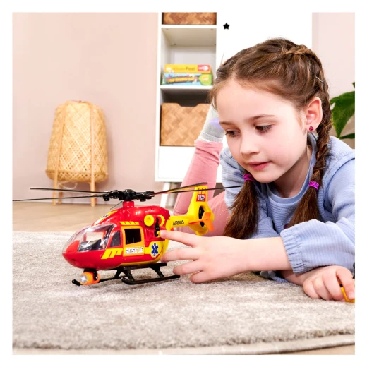 Dickie, Airbus H145 Ambulance Helicopter 1:36 Scale with Wind Up Propeller Light and Sound Effects Manual Cable Winch Rescue Stretcher Opening Doors Kids Toy Age 3+ - Dickie - Image 6