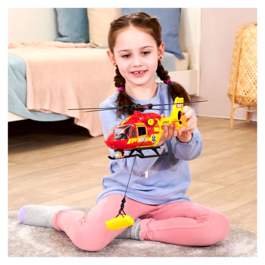 Dickie, Airbus H145 Ambulance Helicopter 1:36 Scale with Wind Up Propeller Light and Sound Effects Manual Cable Winch Rescue Stretcher Opening Doors Kids Toy Age 3+ - Dickie - Image 7