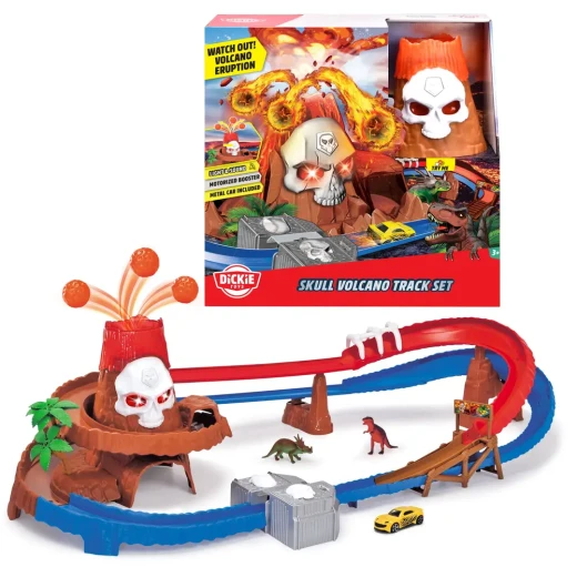 Dickie, Skull Volcano Track Set with Alloy Car and Three Dinosaurs, Lights, Sounds, Blinking Eyes and Volcanic Eruption Feature, Interactive Adventure Play for Children Aged 3 Years and Older Dickie, Skull Volcano Track Set with Alloy Car and Three Dinosaurs, Lights, Sounds, Blinking Eyes and Volcanic Eruption Feature, Interactive Adventure Play for Children Aged 3 Years and Older