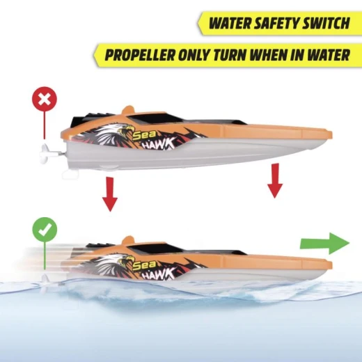 Dickie, RC Sea Hawk Remote Controlled Boat for Fun on Water with 2.4 GHz Remote Control, Li-Fe 320 mAh Battery, Top Speed up to 4 km/h in Turbo Mode, 33 cm Length, 30 m Control Range, 20 Minutes Operating Time, 45 Minutes Charging Time - Dickie - Image 3
