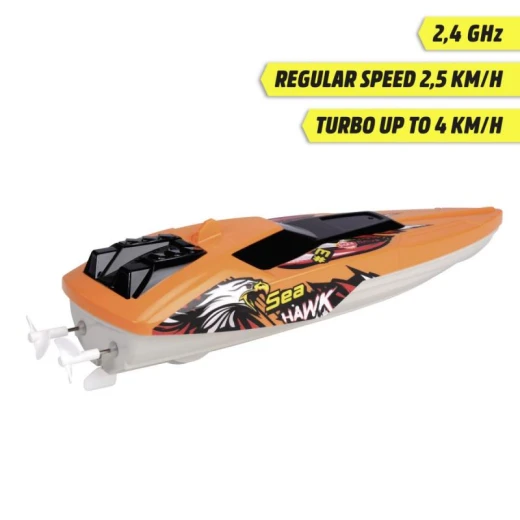 Dickie, RC Sea Hawk Remote Controlled Boat for Fun on Water with 2.4 GHz Remote Control, Li-Fe 320 mAh Battery, Top Speed up to 4 km/h in Turbo Mode, 33 cm Length, 30 m Control Range, 20 Minutes Operating Time, 45 Minutes Charging Time - Dickie - Image 4