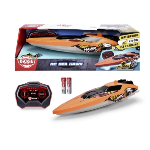 Dickie, RC Sea Hawk Remote Controlled Boat for Fun on Water with 2.4 GHz Remote Control, Li-Fe 320 mAh Battery, Top Speed up to 4 km/h in Turbo Mode, 33 cm Length, 30 m Control Range, 20 Minutes Operating Time, 45 Minutes Charging Time - Dickie - Image 5
