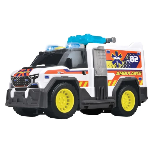 Dickie, Toy Ambulance with Light and Sound 30 cm Emergency Vehicle with Disc Shooter Roof Opening Rear Door Stretcher Ramp Kids Rescue Toy Age 3+ - Dickie - Image 2