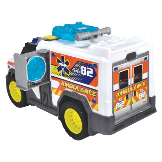Dickie, Toy Ambulance with Light and Sound 30 cm Emergency Vehicle with Disc Shooter Roof Opening Rear Door Stretcher Ramp Kids Rescue Toy Age 3+ - Dickie - Image 3
