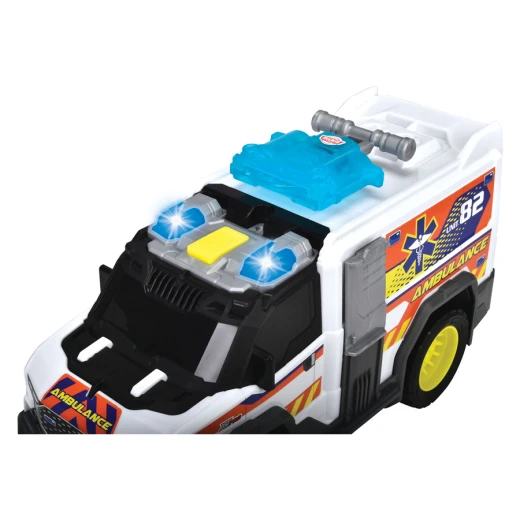 Dickie, Toy Ambulance with Light and Sound 30 cm Emergency Vehicle with Disc Shooter Roof Opening Rear Door Stretcher Ramp Kids Rescue Toy Age 3+ - Dickie - Image 6