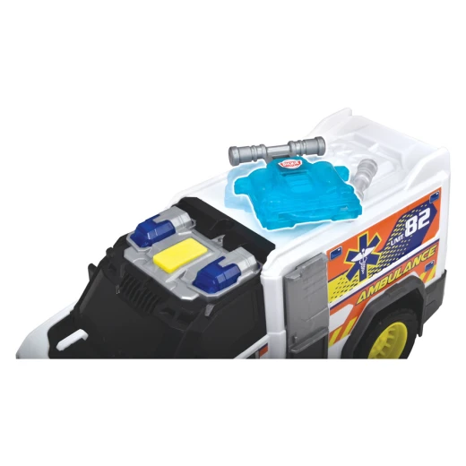 Dickie, Toy Ambulance with Light and Sound 30 cm Emergency Vehicle with Disc Shooter Roof Opening Rear Door Stretcher Ramp Kids Rescue Toy Age 3+ - Dickie - Image 7