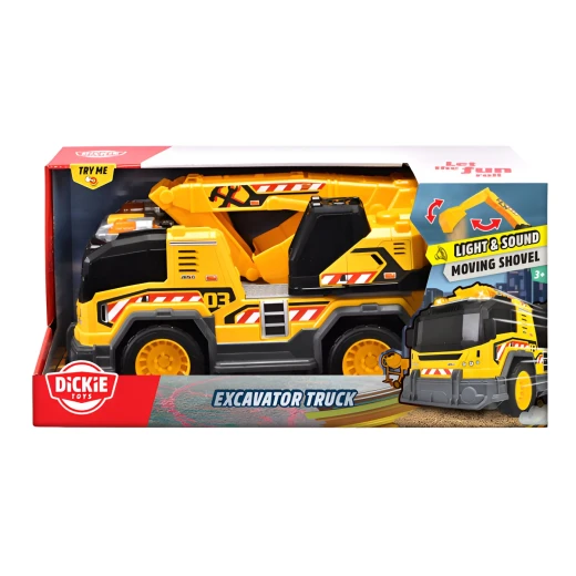 Dickie, Excavator Construction Toy 30 cm with Light and Sound Manually Movable Arm 360° Rotation Free Play Batteries Included for Kids Age 3+ Dickie, Excavator Construction Toy 30 cm with Light and Sound Manually Movable Arm 360° Rotation Free Play Batteries Included for Kids Age 3+
