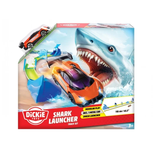 Dickie, Shark Launcher Car Track with Toy Car 115 cm Long, Includes Catapult, Flexible Tracks, Obstacles and Ramps, Exciting and Challenging Play Experience for Children Aged 3 Years and Older, Modular Design for Multiple Play Adventures