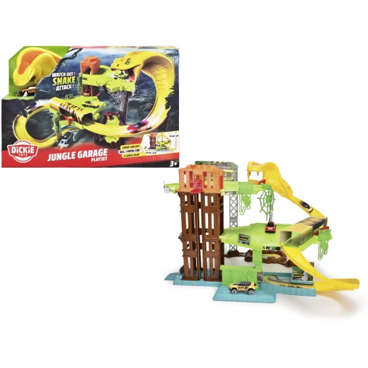 Dickie, Jungle Garage Playset 3 Levels with Elevator Snake Tunnel Ramp 55 cm Multi-Level Parking Garage with 1 Car Go Action Series for Kids Age 3+ - Dickie - Image 3