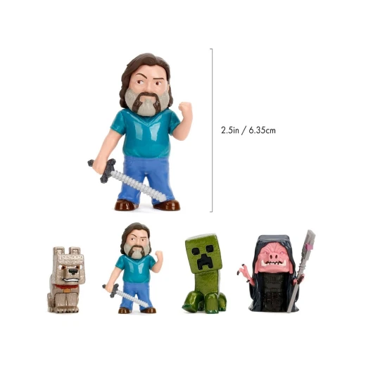 JADA, Minecraft Movie Metal Figures 4 Pack Die Cast Collectible Set 6.3cm Steve Wolf Creeper Malgosha Detailed Metal Toy for Display Play Gift for Fans and Collectors - JADA - Image 3