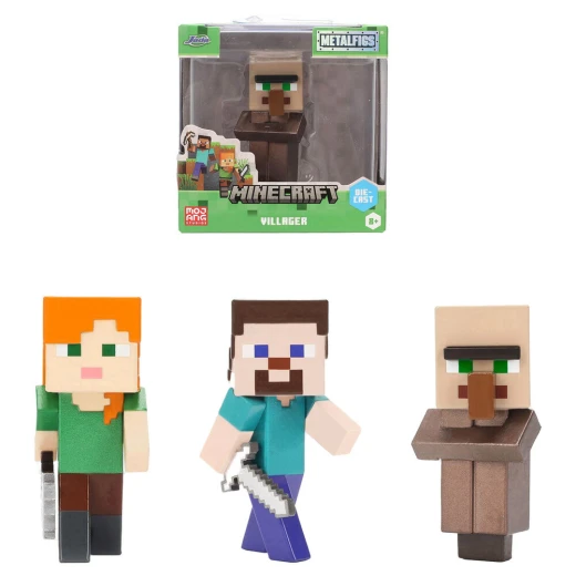 JADA, Minecraft Metalfigs Die Cast Collectible Figure 7cm Movie Game Characters Steve Alex Villager Skeleton Ages 6+ Kids Play Display Shelf Collectors Gift Authentic Durable 4 Types Metal Toy Minecraft Adventure Figures - JADA - Image 2