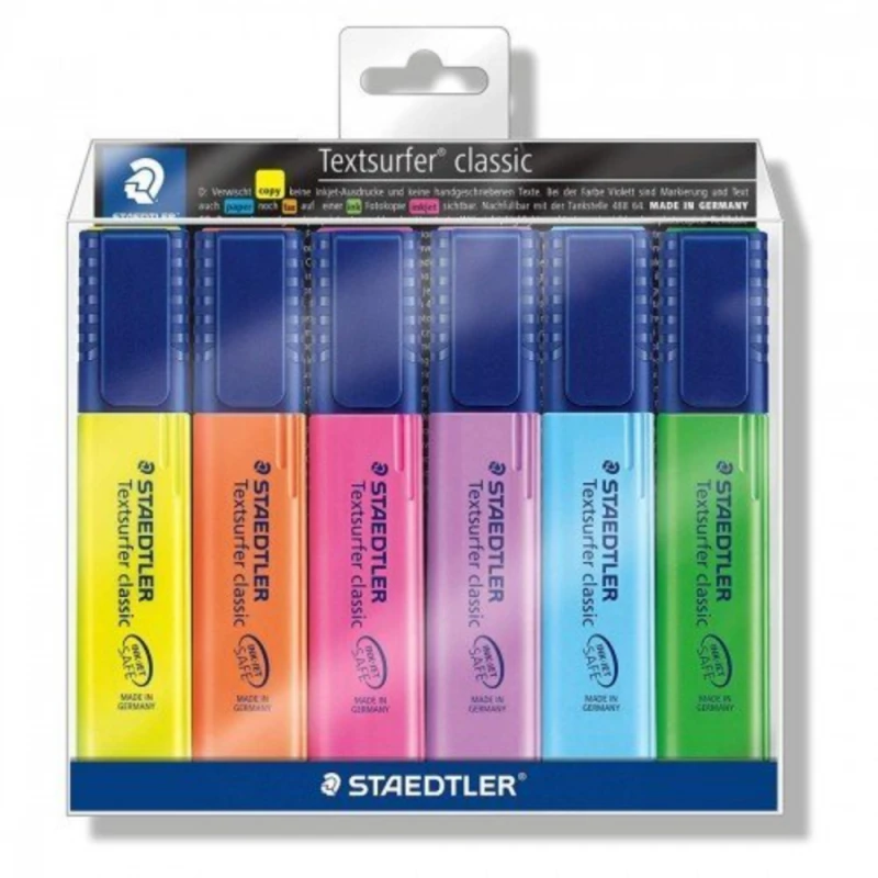 Staedtler Textsurfer Classic Highlighter - Assorted Colours (Wallet of 6) - Staedtler