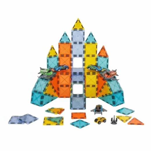 Magnetic Building Blocks Cars and Airplane Park Set with 59 Pieces Rolling Ball Tracks Creative Educational Construction Toy for Kids Age 3+ - K Toys - Image 2