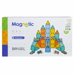 Magnetic Building Blocks Cars and Airplane Park Set with 59 Pieces Rolling Ball Tracks Creative Educational Construction Toy for Kids Age 3+