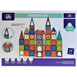 Magnetic DIY Tile Building Set for Kids Creative Educational STEM Learning Toy with Transparent Colorful Tiles Strong Magnetic Connection and Endless Construction Possibilities 77 Pieces for Children Age 3+