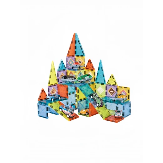 Magnetic Blocks Cars Park Building Set with 75 Pieces Creative Educational Construction Toy for Kids Age 3+ Imagination Motor Skills Hand-Eye Coordination 3D Shapes Geometric Modeling and Interactive Play - K Toys - Image 3