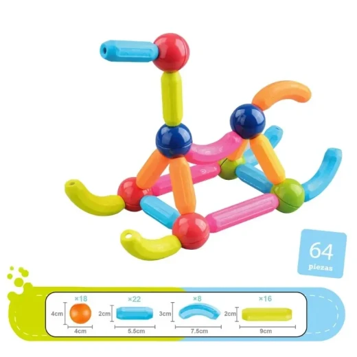 Magnetic Building Sticks Construction Set for Kids Creative Educational Learning Toy with Colorful Design Flexible Assembly and Strong Magnetic Connections 64 Pieces for Children Age 3+ - K Toys - Image 2