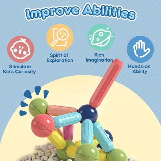 Magnetic Building Sticks Construction Set for Kids Creative Educational Learning Toy with Colorful Design Flexible Assembly and Strong Magnetic Connections 64 Pieces for Children Age 3+ - K Toys - Image 10