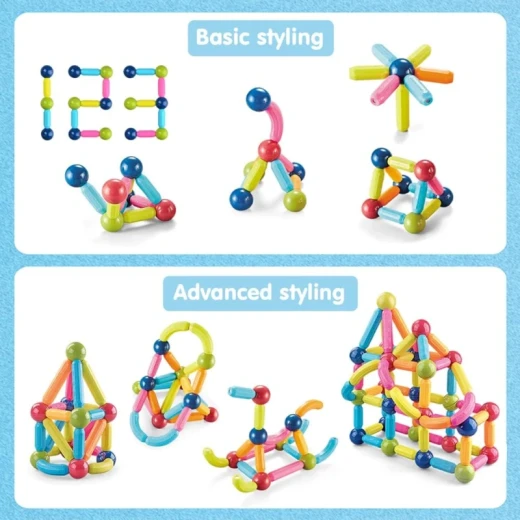 Magnetic Building Sticks Construction Set for Kids Creative Educational Learning Toy with Colorful Design Flexible Assembly and Strong Magnetic Connections 64 Pieces for Children Age 3+ - K Toys - Image 6