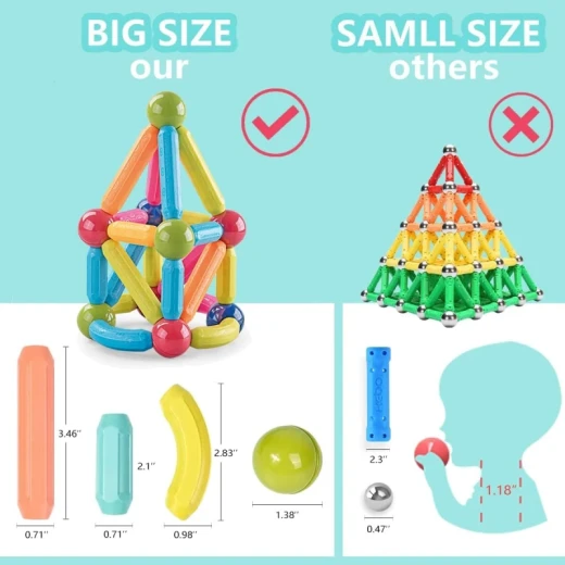Magnetic Building Sticks Construction Set for Kids Creative Educational Learning Toy with Colorful Design Flexible Assembly and Strong Magnetic Connections 64 Pieces for Children Age 3+ - K Toys - Image 5