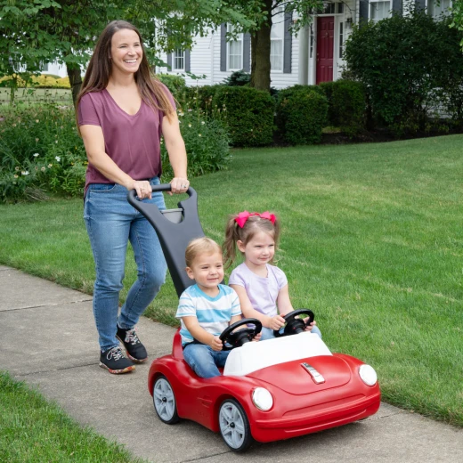 Step2, Side By Side Push Around Roadster Kids Double Rider Ride On Car Two Seats Steering Wheels Horn Seat Belts Whisper Wheels Parent Handle Foldable Storage Outdoor Indoor Stroller Alternative Age 1.5 Plus - Step2 - Image 5