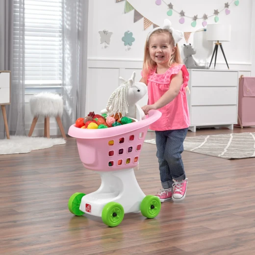 Step2, Little Helpers Shopping Cart Kids Toy Grocery Cart With Doll Seat Large Basket Storage Smooth Wheels Pretend Play Walker Toy - Step2 - Image 3