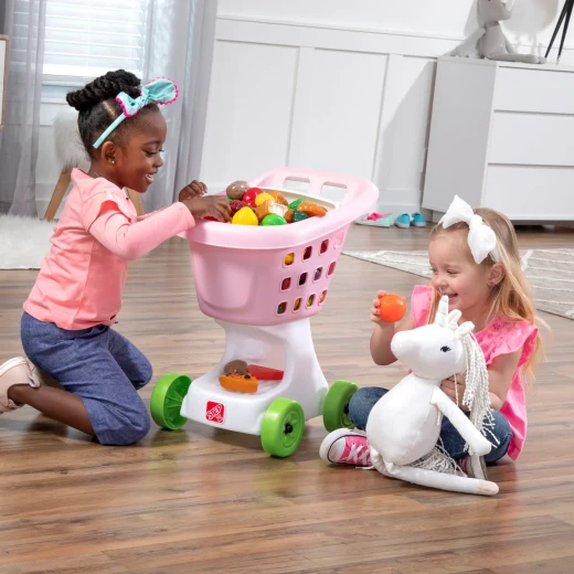 Step2, Little Helpers Shopping Cart Kids Toy Grocery Cart With Doll Seat Large Basket Storage Smooth Wheels Pretend Play Walker Toy - Step2 - Image 4