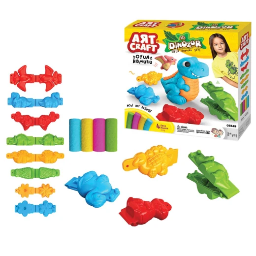 Art Craft , 3D Dinosaur Play Dough Set , 4 pcs , 200 gm - Art Craft - Image 2