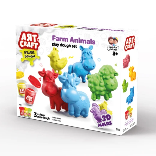 Art Craft, Farm Animals Dough Set 168 Gr for Creative Play, Imaginative Farm Animal Making, Dexterity and Motor Skill Development for Kids