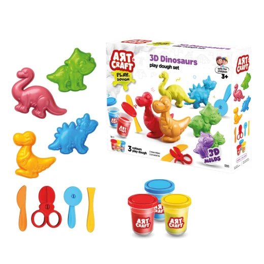 Art Craft, 3D Dinosaur Play Dough Set 168 Gr for Creative Play, Motor Skill Development, Imaginative Dinosaur Molding and Natural Dough Fun for Kids - Art Craft - Image 3