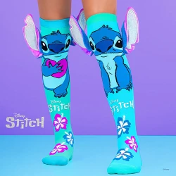 Madmia, Disney Stitch Silver Novelty Socks with 3D Plush Ears Tropical Hibiscus Design One Size Fits Most Kids and Adults Soft Comfortable High Quality Character Socks