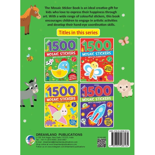 كتاب ملصقات فسيفساء يحتوي على 1500 ملصق مع متعة التلوين من دريم لاند - Dreamland - Image 2