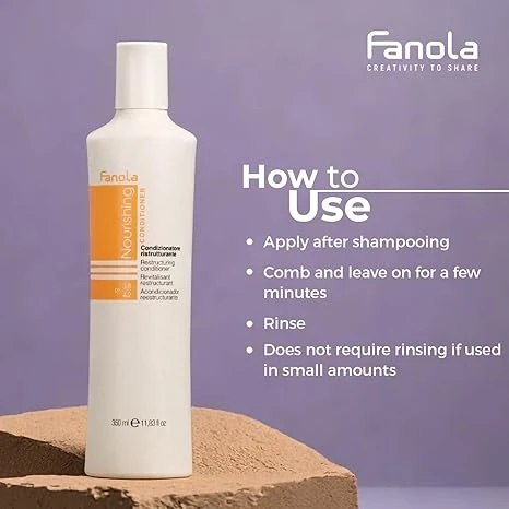 Fanola Nourishing Restructuring Conditioner 350ml is a professional hair care product designed for dry, frizzy, and damaged hair. It deeply hydrates and smooths the hair, leaving it soft, silky, and easy to manage. Enriched with linseed oil, it nourishes the hair fibers, prevents split ends, and enhances shine. This conditioner is suitable for color-treated and chemically processed hair, helping to extend color life and restore healthy appearance. - Fanola - Image 5
